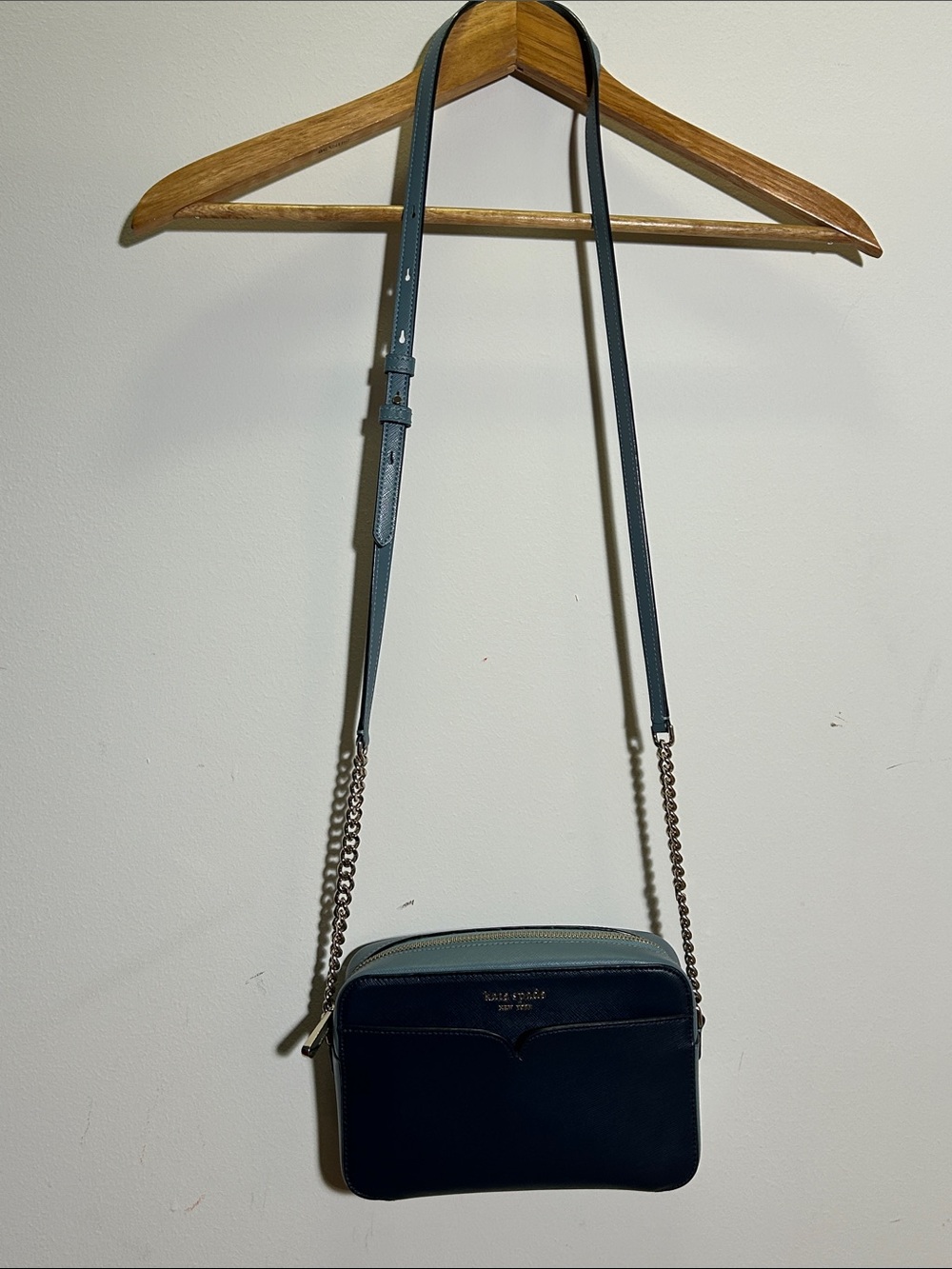 kate spade teal and blue leather crossbody with chain strap